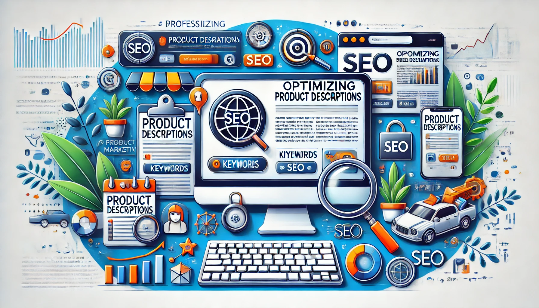 DALL·E 2024-10-15 12.56.31 - A professional and engaging featured image for a blog about optimizing product descriptions for SEO in e-commerce. The image should include elements s